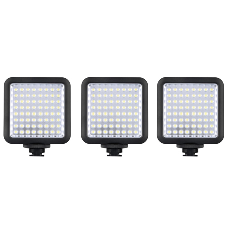 Godox 3 Pack LED64 Dimmable Continuous On Camera LED Panel Video Light